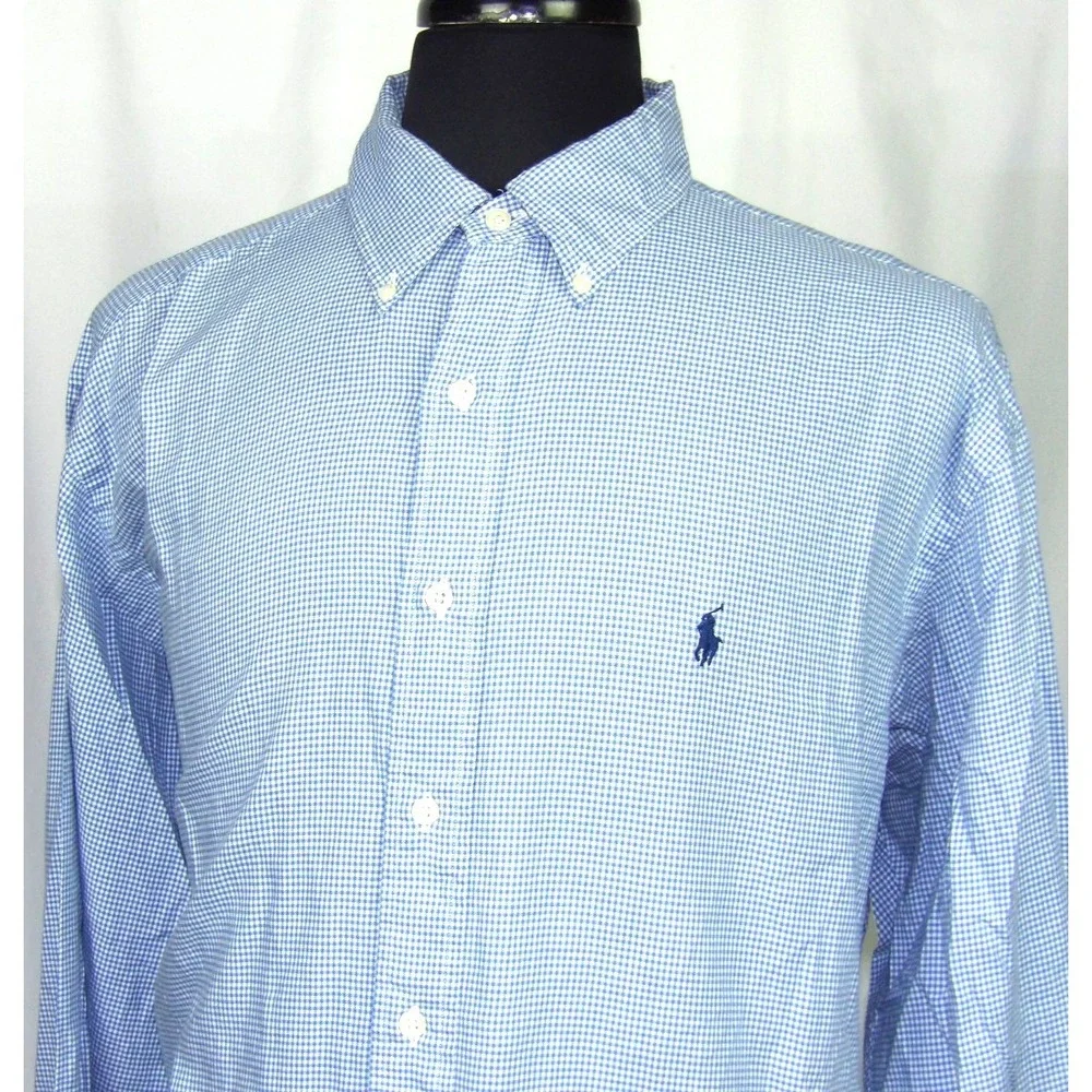 Polo Ralph Lauren Yarmouth Blue Check Button Up Dress Shirt Men's 17 - 34/35